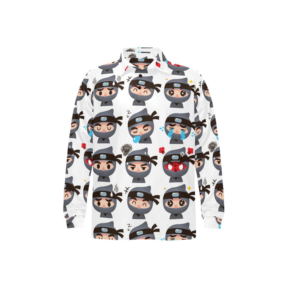 Cute ninja design pattern Men's Long Sleeve Polo Shirt