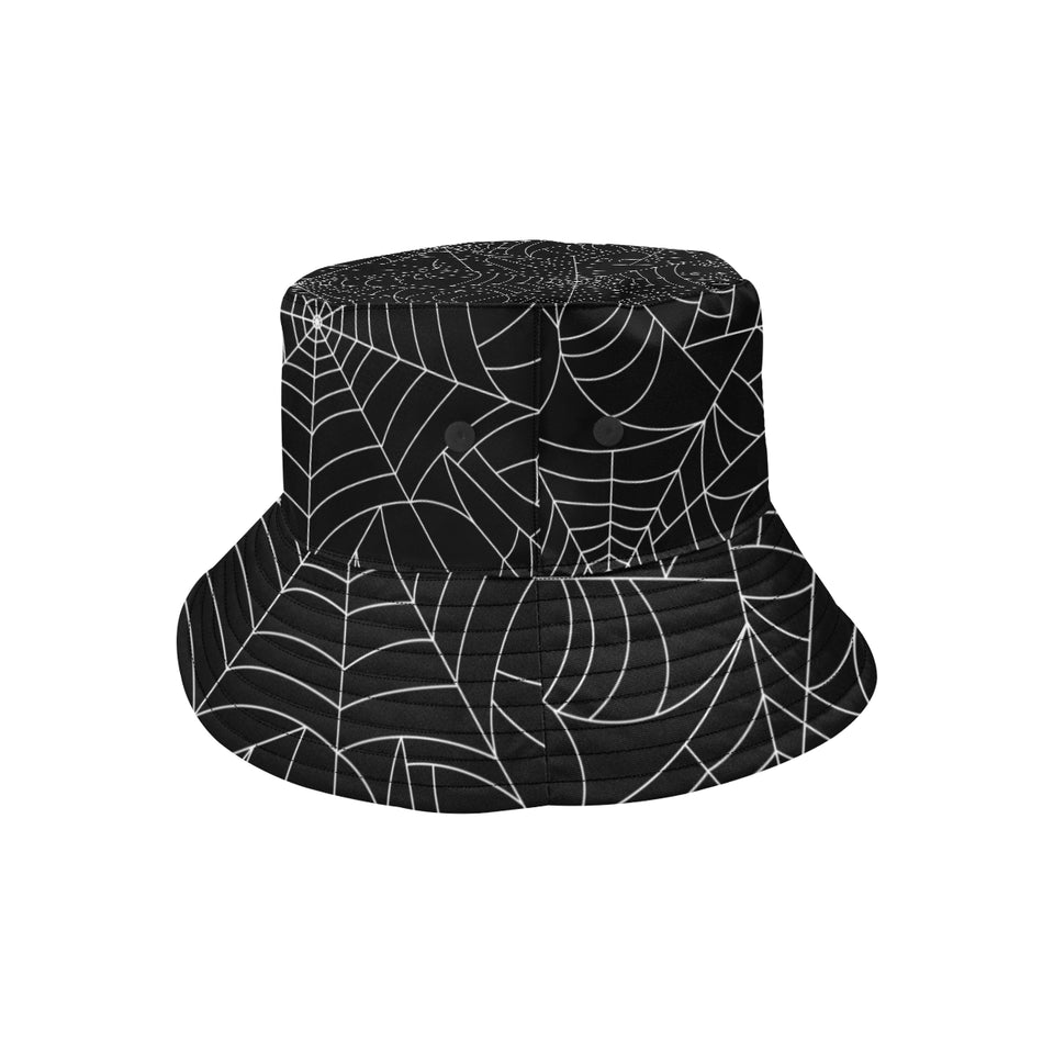 Spider web pattern Black background white cobweb Unisex Bucket Hat