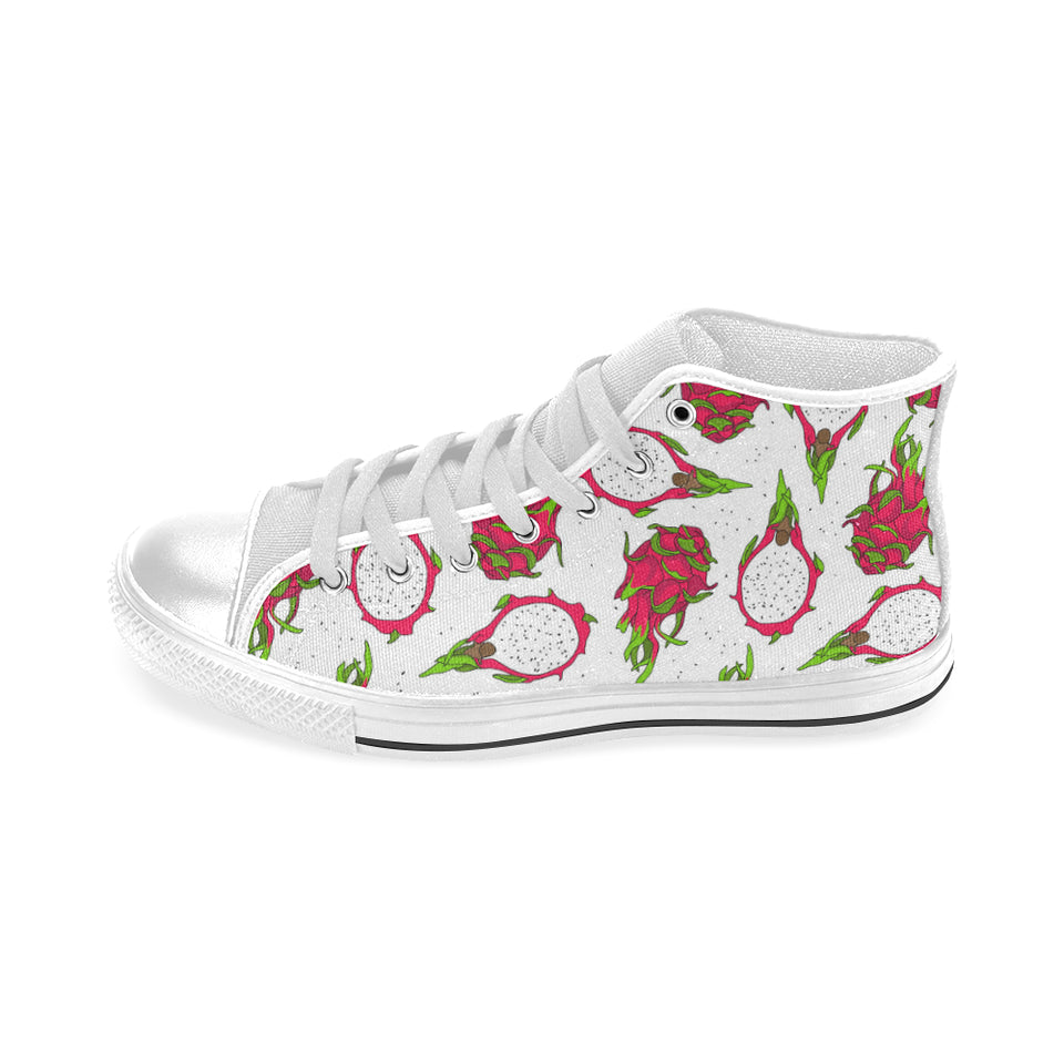 dragon fruits white background Men's High Top Canvas Shoes White