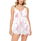 Hand drawn ice cream pattern Chest Sexy Pleated Two Piece Swim Dress