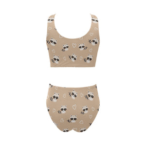 Cute raccoon heart pattern Chest Bowknot High Waisted Bikini Swimsuit