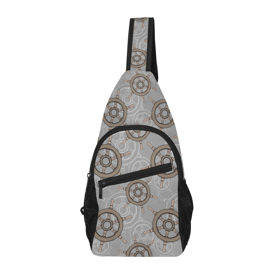 nautical wood steering wheel pattern All Over Print Chest Bag