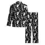 Saxophone music notes treble clef black white them Men's Long Pajama Set
