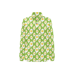 Fried Eggs Pattern Print Design 01 Women's Long Sleeve Polo Shirt