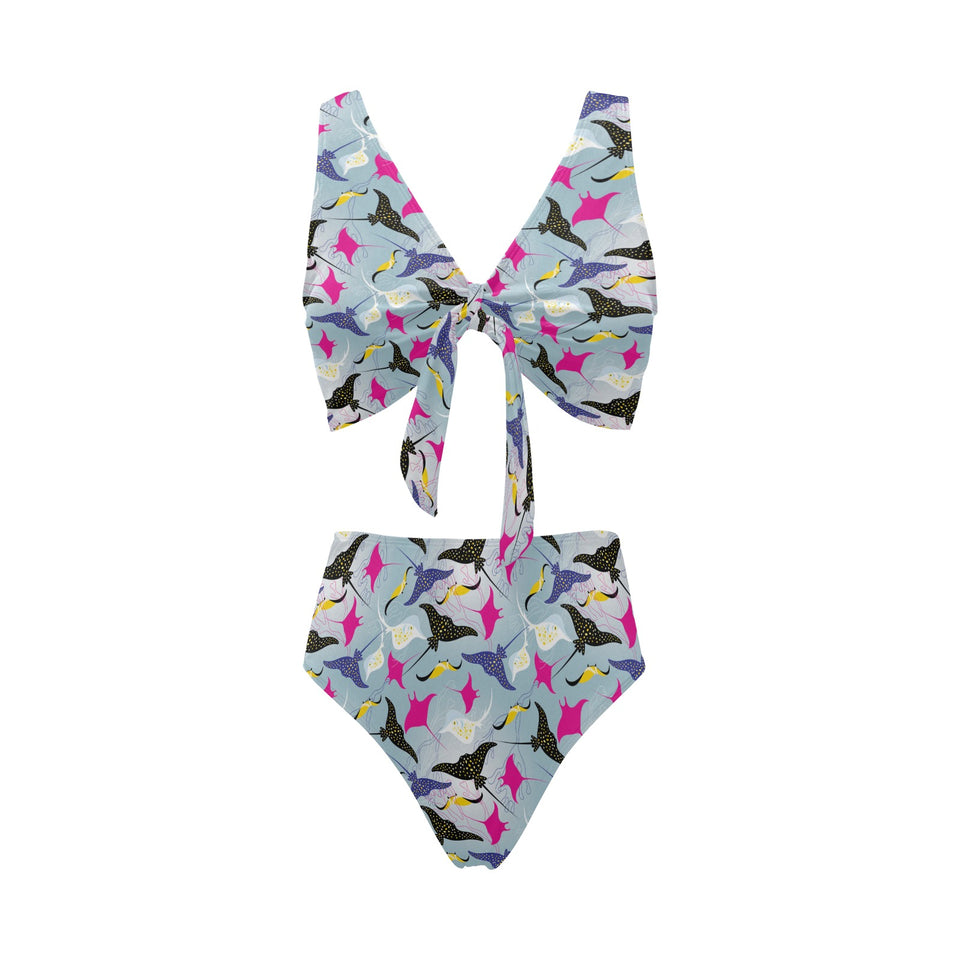 Stingray Pattern Print Design 01 Chest Bowknot High Waisted Bikini Swimsuit