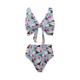 Stingray Pattern Print Design 01 Chest Bowknot High Waisted Bikini Swimsuit