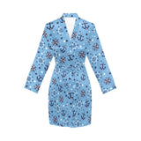 Anchors rudder compass star nautical pattern Women's Long Sleeve Belted Night Robe