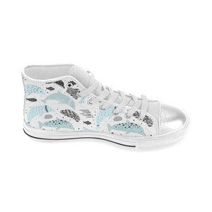 Cute dolphins Childish Style pattern Women's High Top Canvas Shoes White