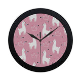 Llama Alpaca pink background Elegant Black Wall Clock