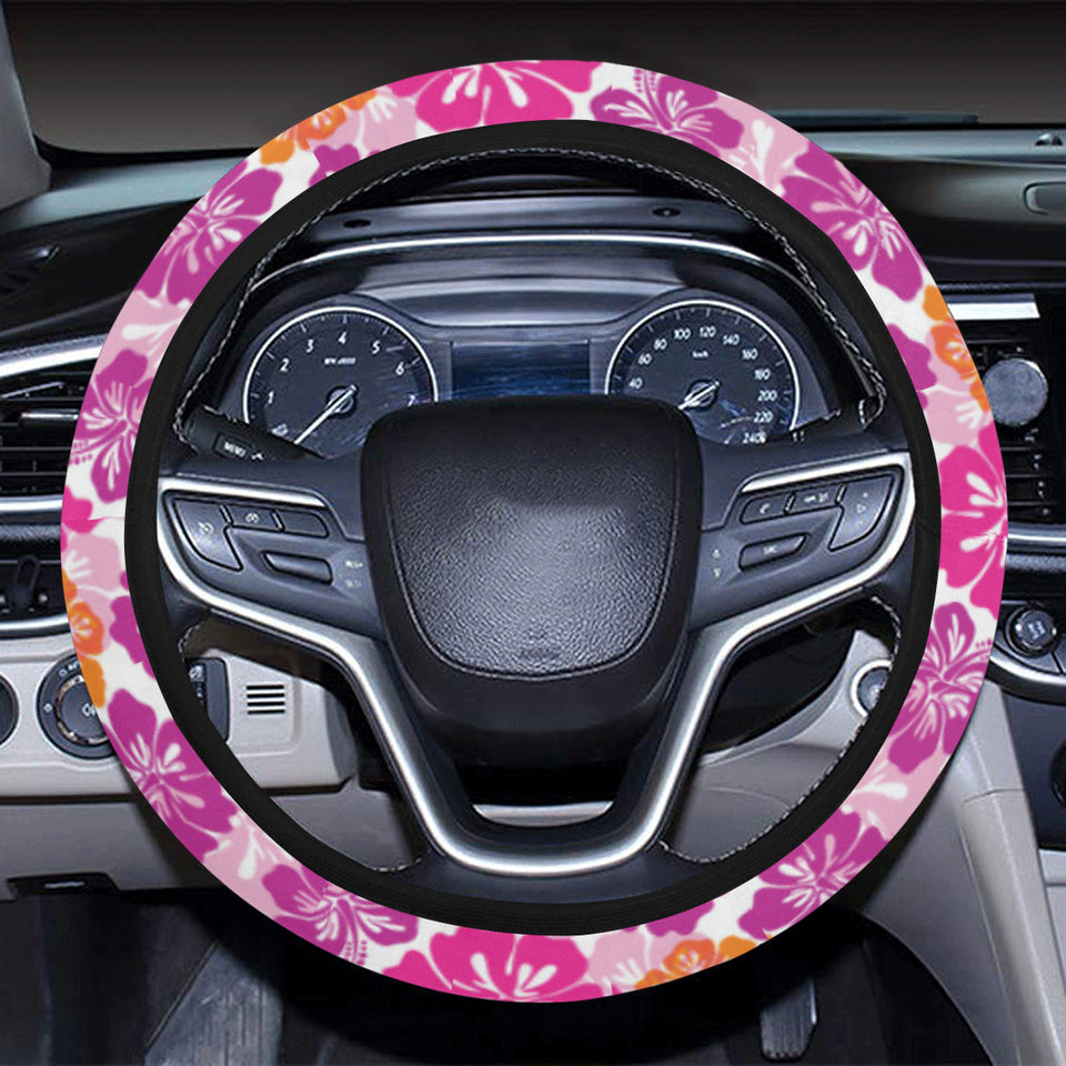 Hibiscus Pattern Print Design 01 Car Steering Wheel Cover