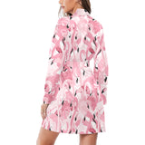 Pink flamingos pattern background Women's Long Sleeve Belted Night Robe