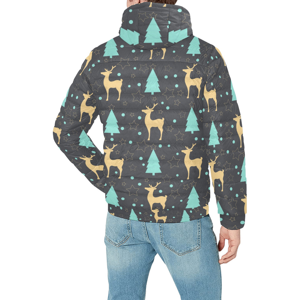 Deers star tree pattern Men's Padded Hooded Jacket