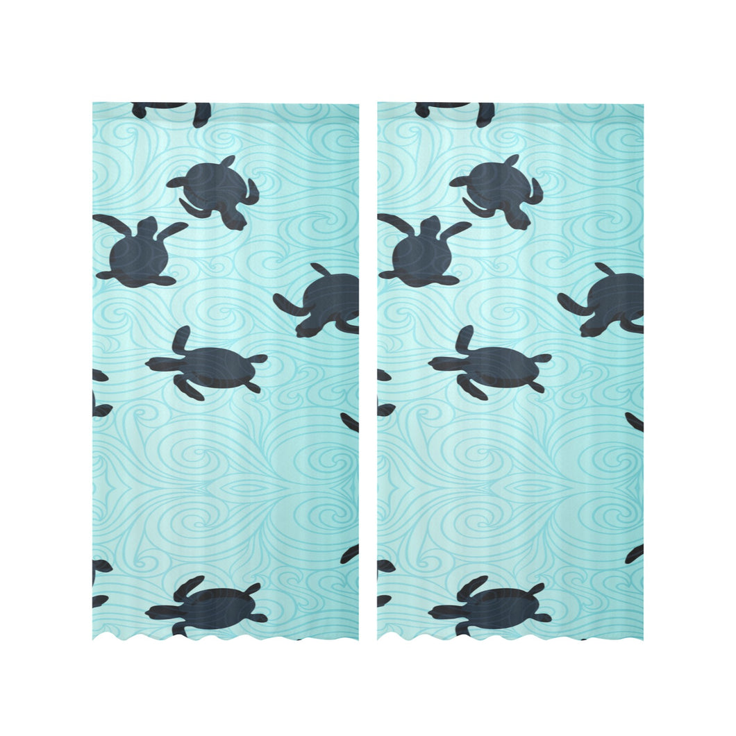 Sea turtle with blue ocean backgroud Gauze Curtain