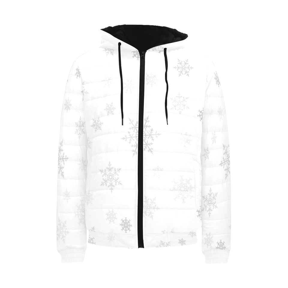 Snowflake pattern white background Men's Padded Hooded Jacket