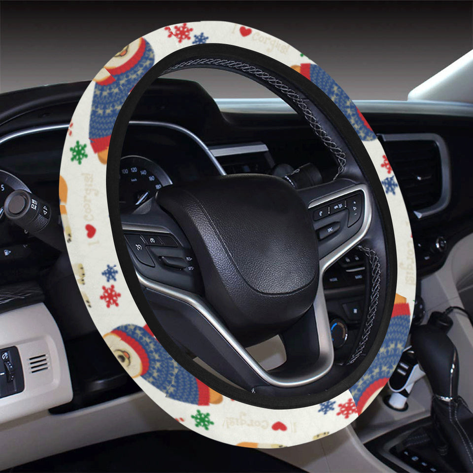 Corgi Christmas Pattern Car Steering Wheel Cover