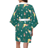 Kangaroo leaves pattern Women's Short Kimono Robe