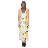 lemon flower leave pattern V-Neck Open Fork Long Dress