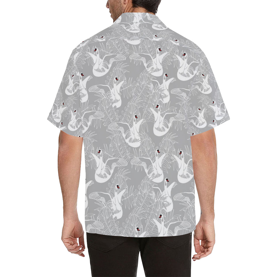 white swan gray background Men's All Over Print Hawaiian Shirt