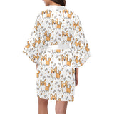 Cute corgi heart star bone pattern Women's Short Kimono Robe