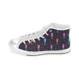 Watercolor colorful seahorse pattern Men's High Top Canvas Shoes White