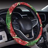 Watermelons tropical palm leaves pattern backgroun Car Steering Wheel Cover