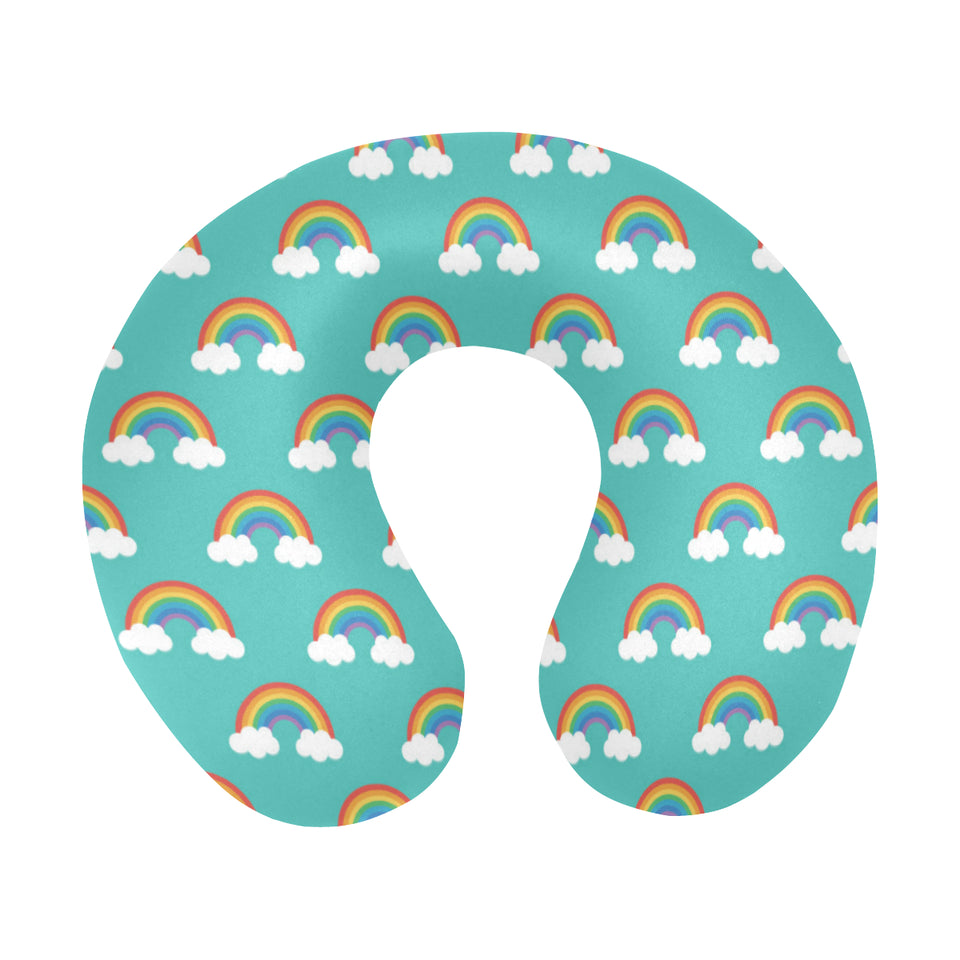 Rainbow pattern green background U-Shaped Travel Neck Pillow