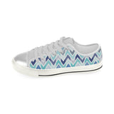zigzag  chevron blue pattern Women's Low Top Canvas Shoes White