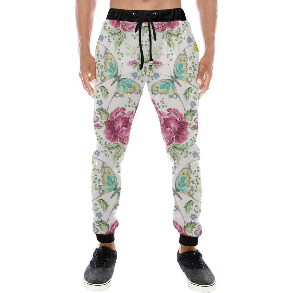 Hand drawn butterfly rose Unisex Casual Sweatpants