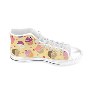 cake cupcake heart cherry pattern Men's High Top Canvas Shoes White