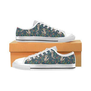 Raccoon tropical leaves pattern Men's Low Top Shoes White