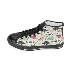 Cute dinosaurs pattern Women's High Top Canvas Shoes Black