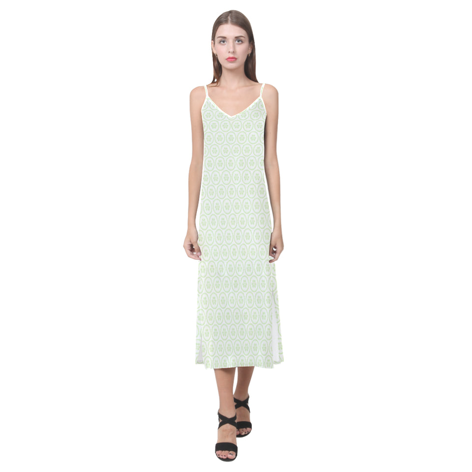Cucumber pattern background V-Neck Open Fork Long Dress
