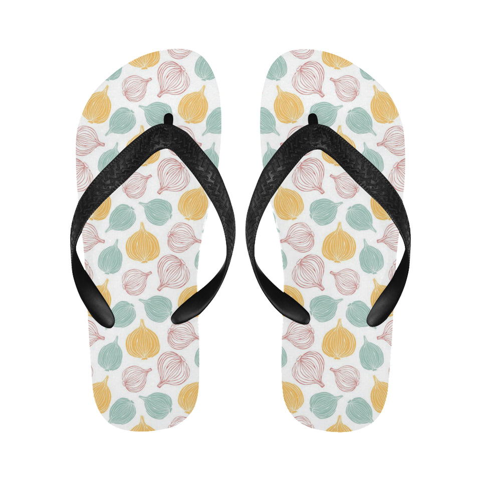 colorful onions white background Unisex Flip Flops