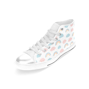 Cute rainbow clound pattern Women's High Top Canvas Shoes White