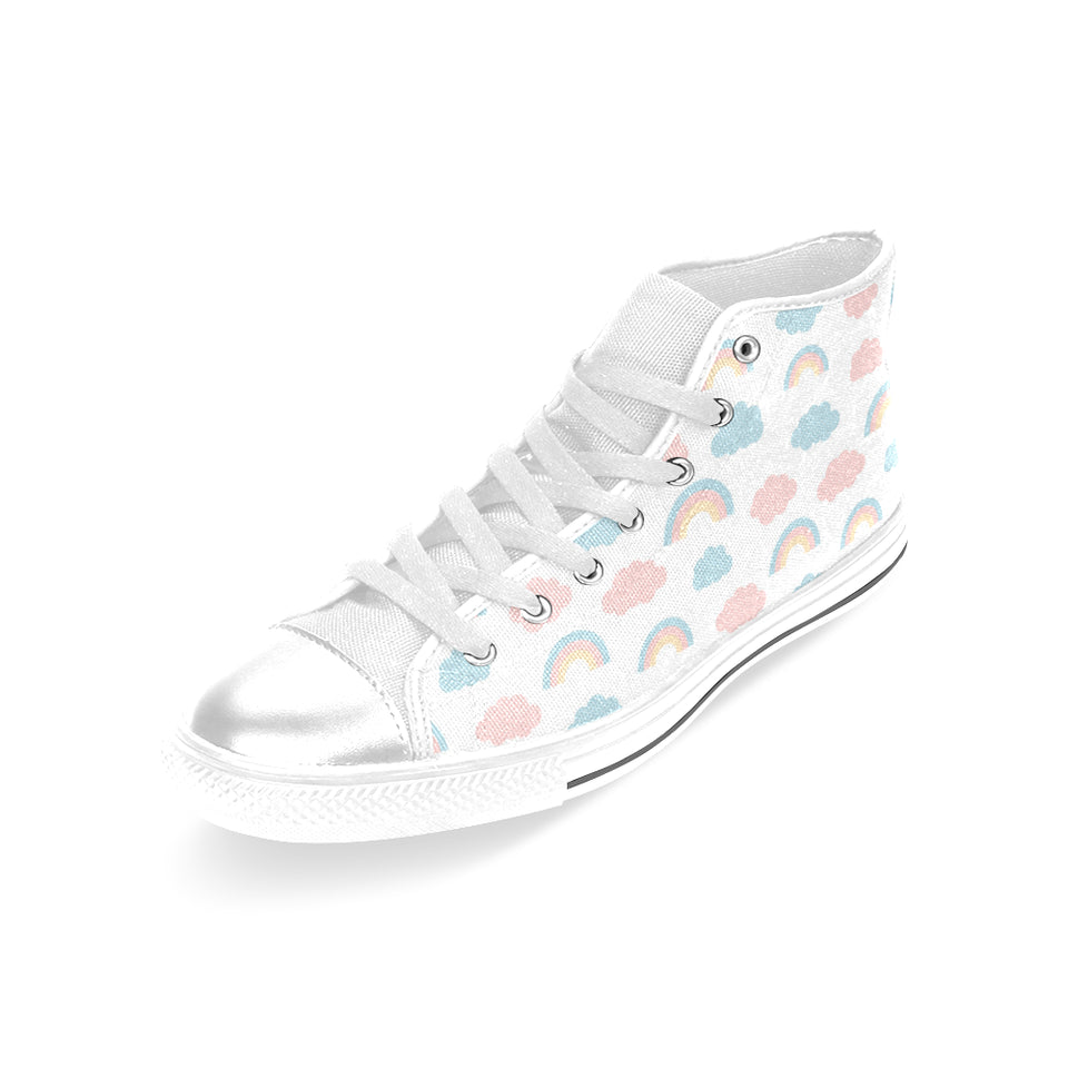 Cute rainbow clound pattern Women's High Top Canvas Shoes White