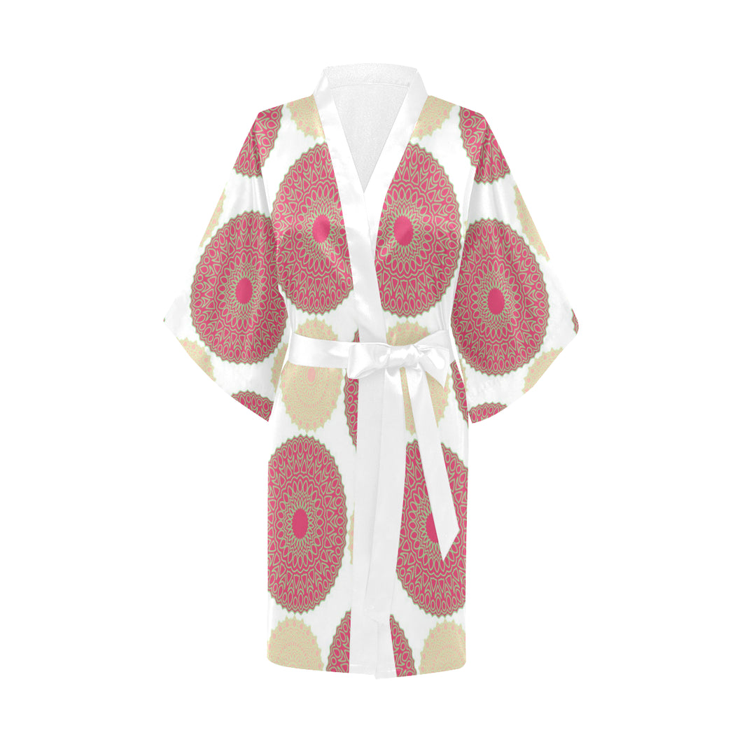 Circle indian pattern Women's Short Kimono Robe