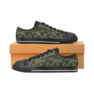 Digital Green camouflage pattern Kids' Boys' Girls' Low Top Canvas Shoes Black