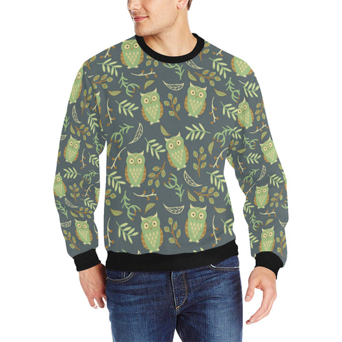 Cute owls leaves pattern Men's Crew Neck Sweatshirt