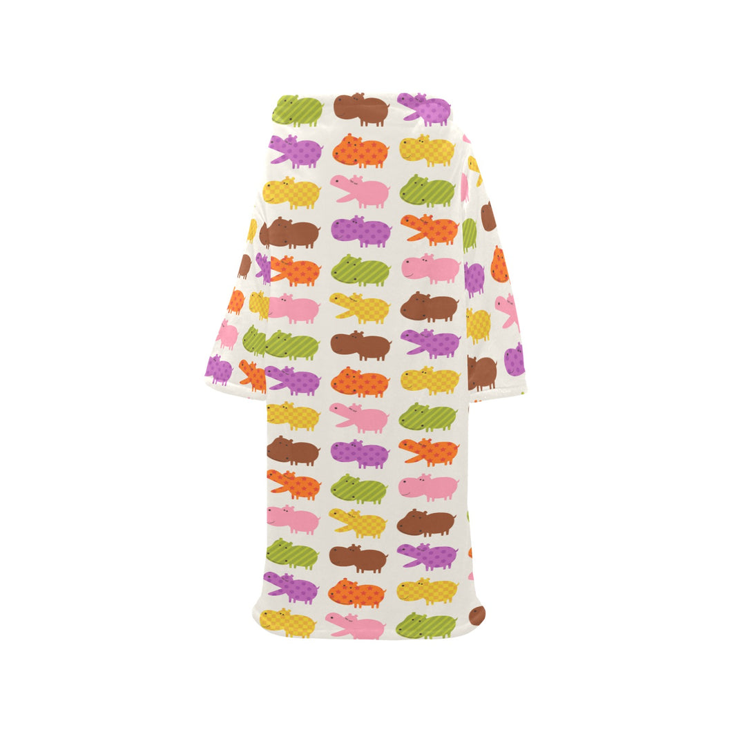 Hippopotamus Pattern Print Design 01 Blanket Robe with Sleeves