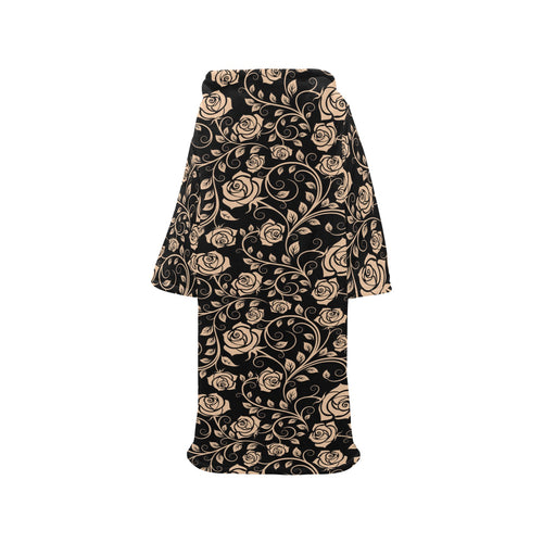 Rose Pattern Print Design 04 Blanket Robe with Sleeves