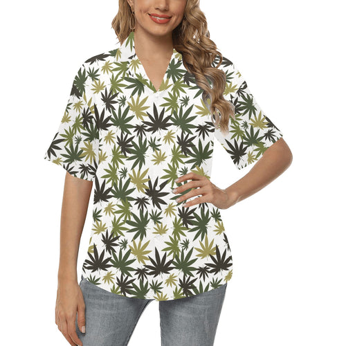Canabis Marijuana Weed Pattern Print Design 05 Women's All Over Print Hawaiian Shirt