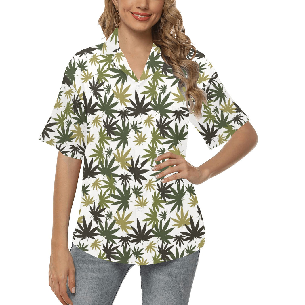 Canabis Marijuana Weed Pattern Print Design 05 Women's All Over Print Hawaiian Shirt