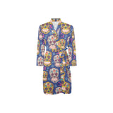 Sugar skull flower pattern Men's Long Sleeve Belted Night Robe