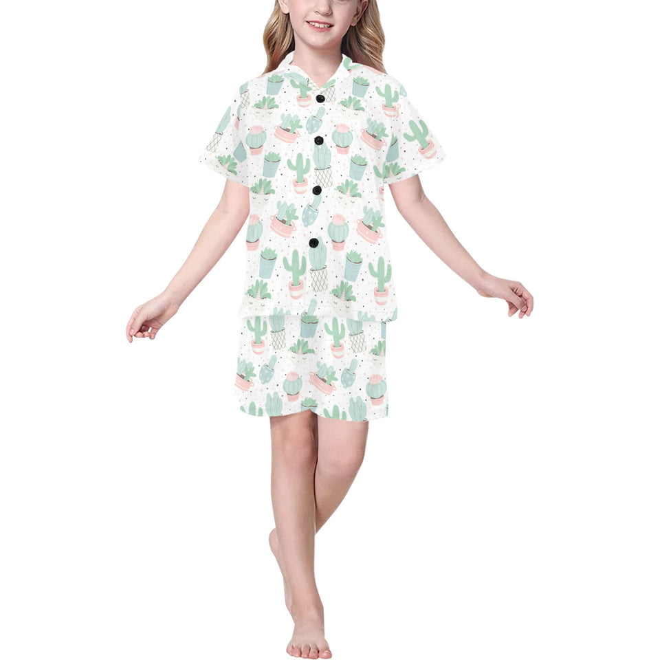 Pastel color cactus pattern Kids' Boys' Girls' V-Neck Short Pajama Set