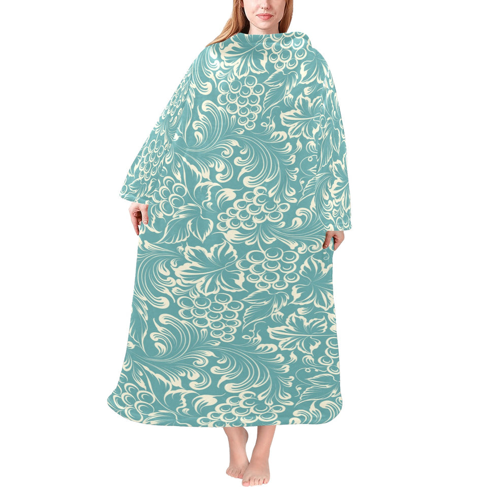 Classic Hand drawn Grape pattern Blanket Robe with Sleeves