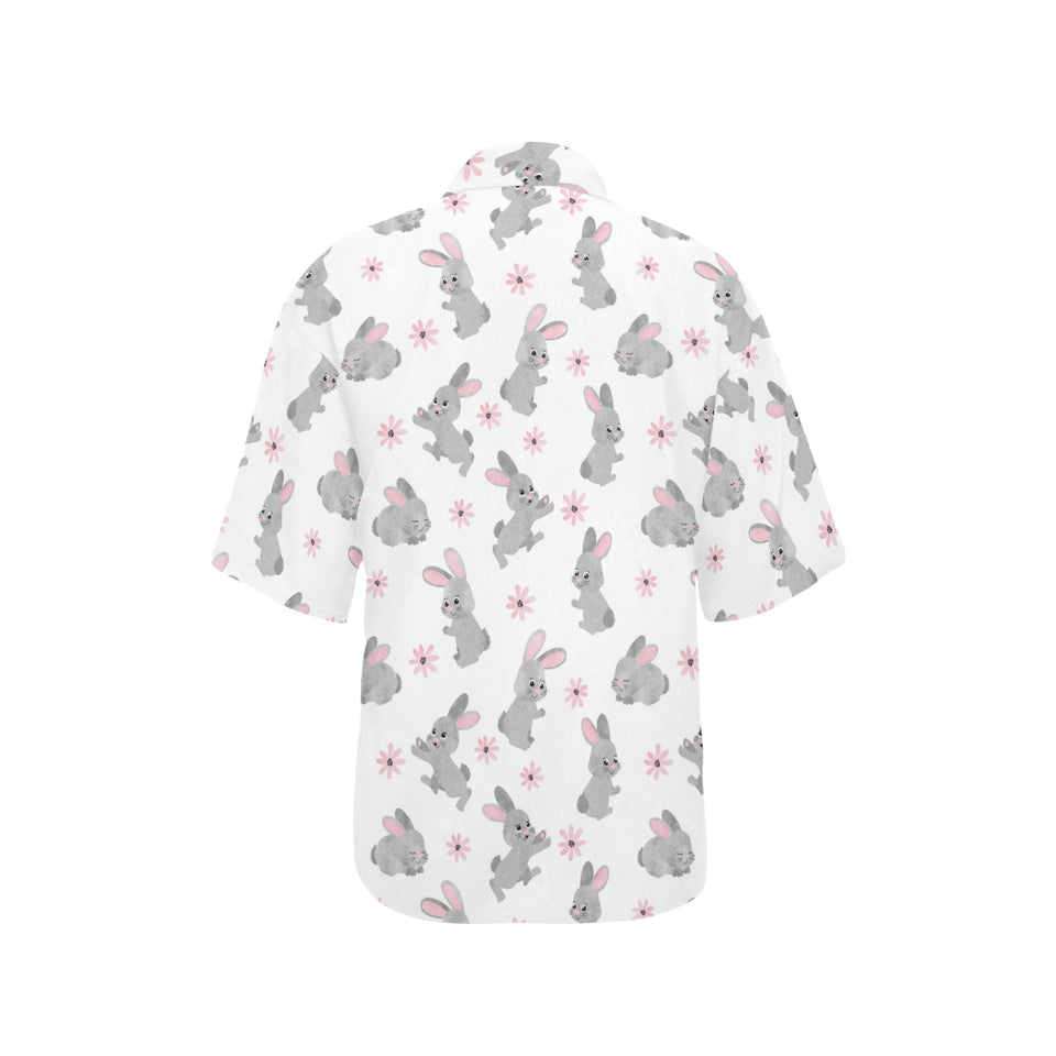 Watercolor cute rabbit pattern Women's All Over Print Hawaiian Shirt