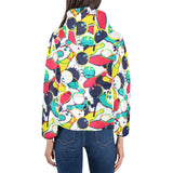 watercolor bowling ball pins Women's Padded Hooded Jacket