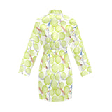 Tennis Pattern Print Design 01 Women's Long Sleeve Belted Night Robe