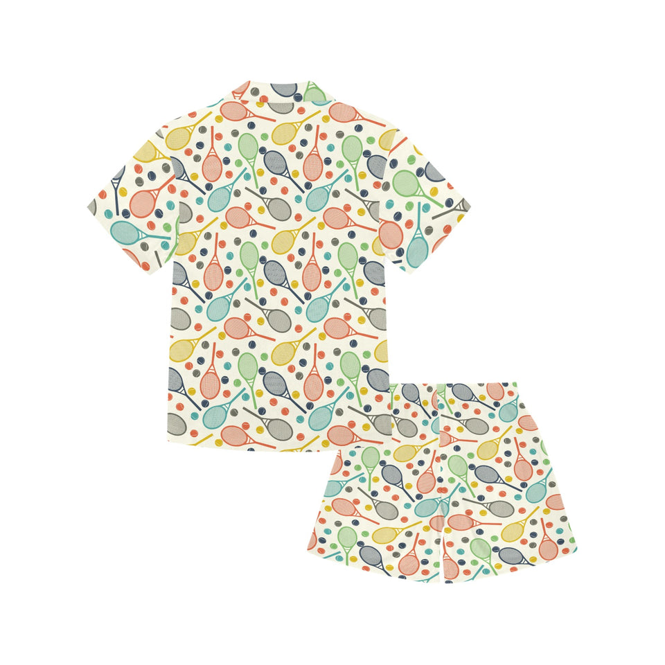 Tennis Pattern Print Design 03 Kids' Boys' Girls' V-Neck Short Pajama Set