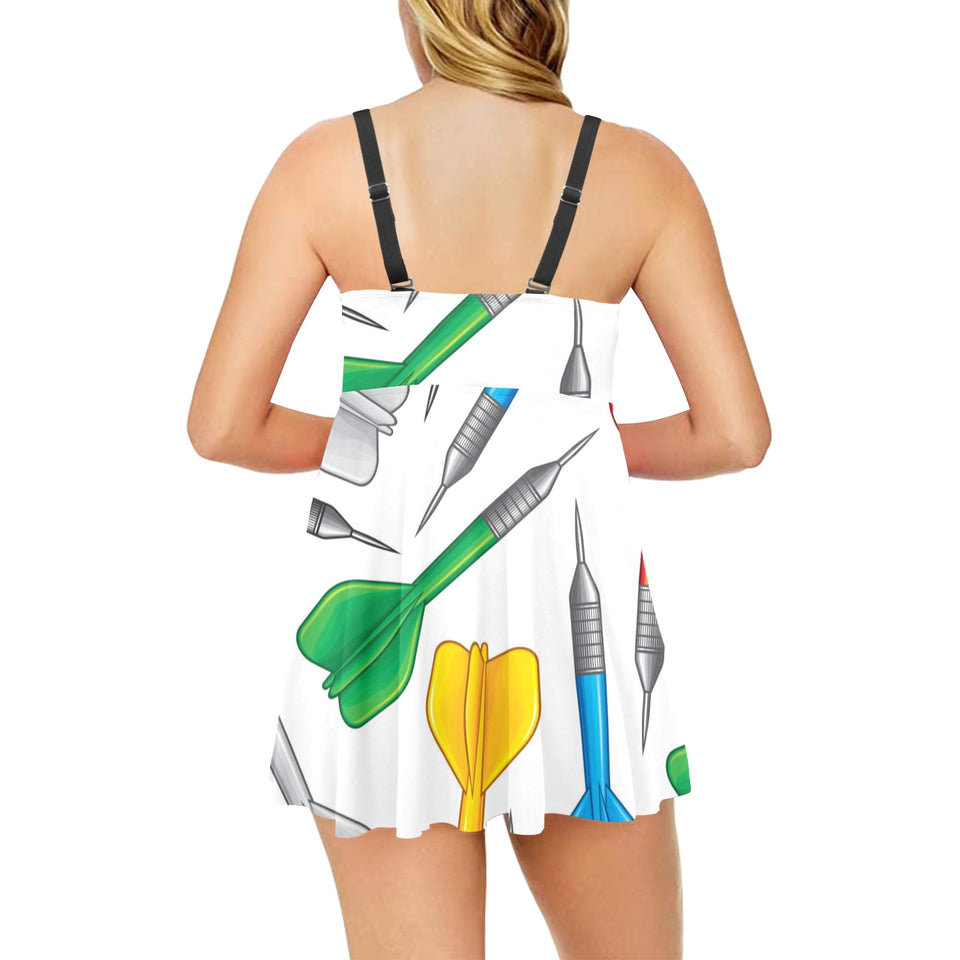 Darts Pattern Print Design 03 Chest Sexy Pleated Two Piece Swim Dress